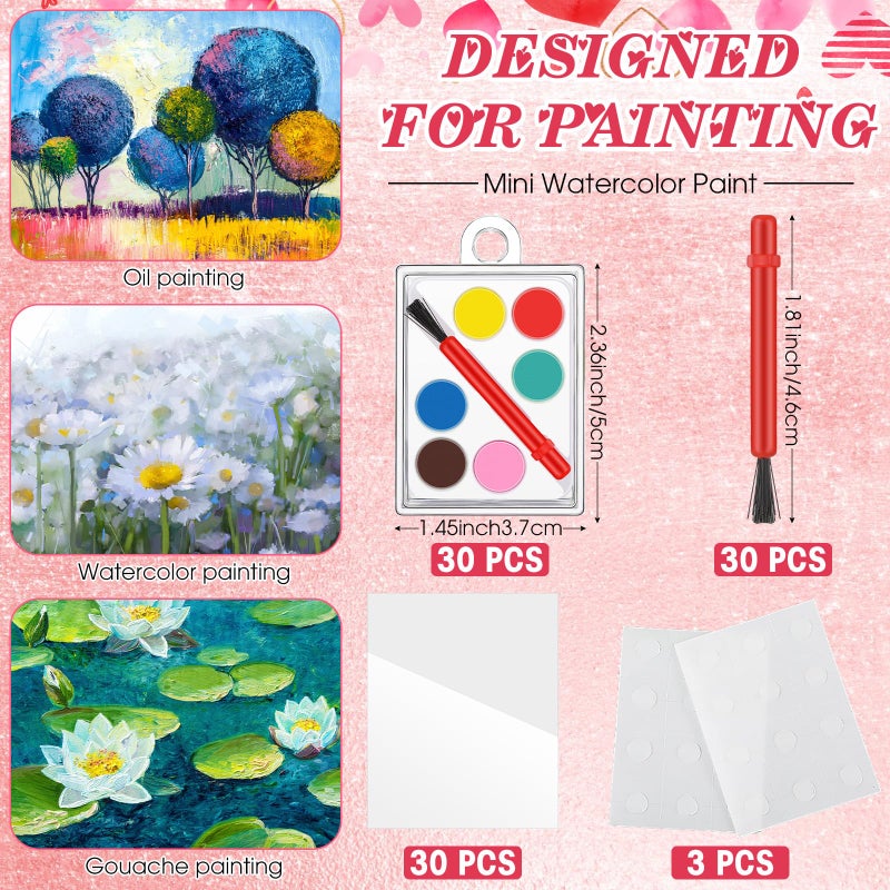 Sabary 30 Pack Valentines Day Gifts for Kids Valentines Watercolor Paint Set with Gift Cards Mini Paint Sets with Adhesive Dots for Class Exchange Prizes Party Favors for Preschool Classroom School - Image 3