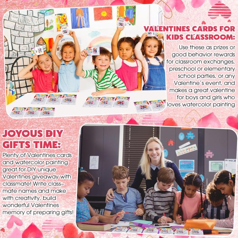 Sabary 30 Pack Valentines Day Gifts for Kids Valentines Watercolor Paint Set with Gift Cards Mini Paint Sets with Adhesive Dots for Class Exchange Prizes Party Favors for Preschool Classroom School - Image 5