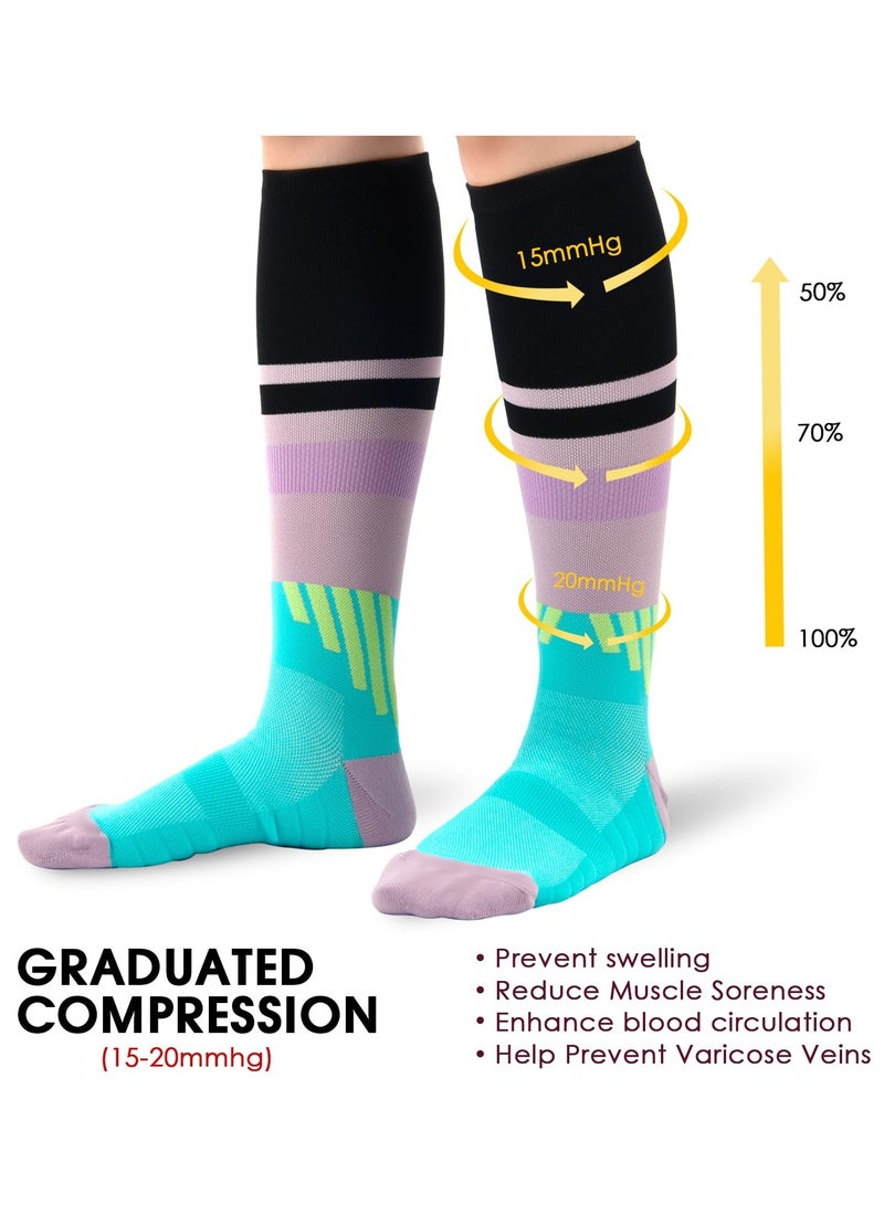 Excefore 2 Pairs Compression Socks for Women & Men, 15-20mmHg Flight Socks Graduated Support Neuropathy Socks Fit for Running Nursing Sport Hiking Walking, Size 34-40 - Image 3