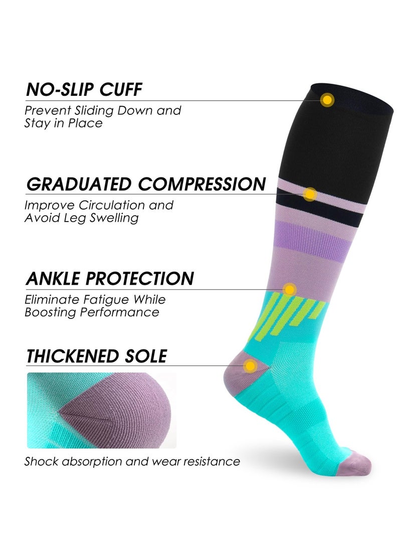 Excefore 2 Pairs Compression Socks for Women & Men, 15-20mmHg Flight Socks Graduated Support Neuropathy Socks Fit for Running Nursing Sport Hiking Walking, Size 34-40 - Image 2