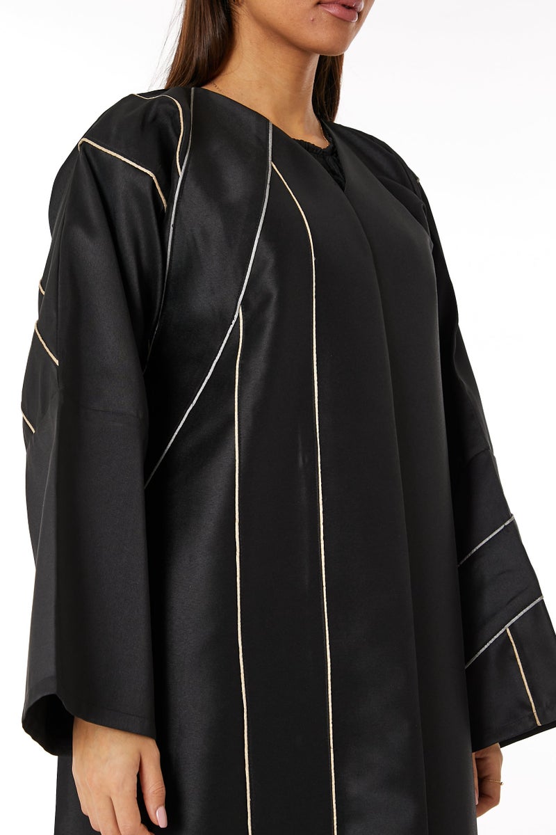 Moistreet Satin V-Neck Contrast Lining Abaya - Image 4