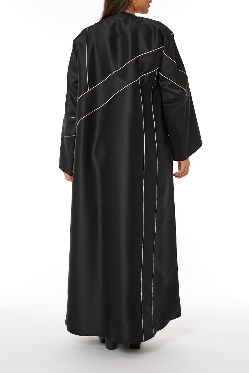 Moistreet Satin V-Neck Contrast Lining Abaya - Image 3