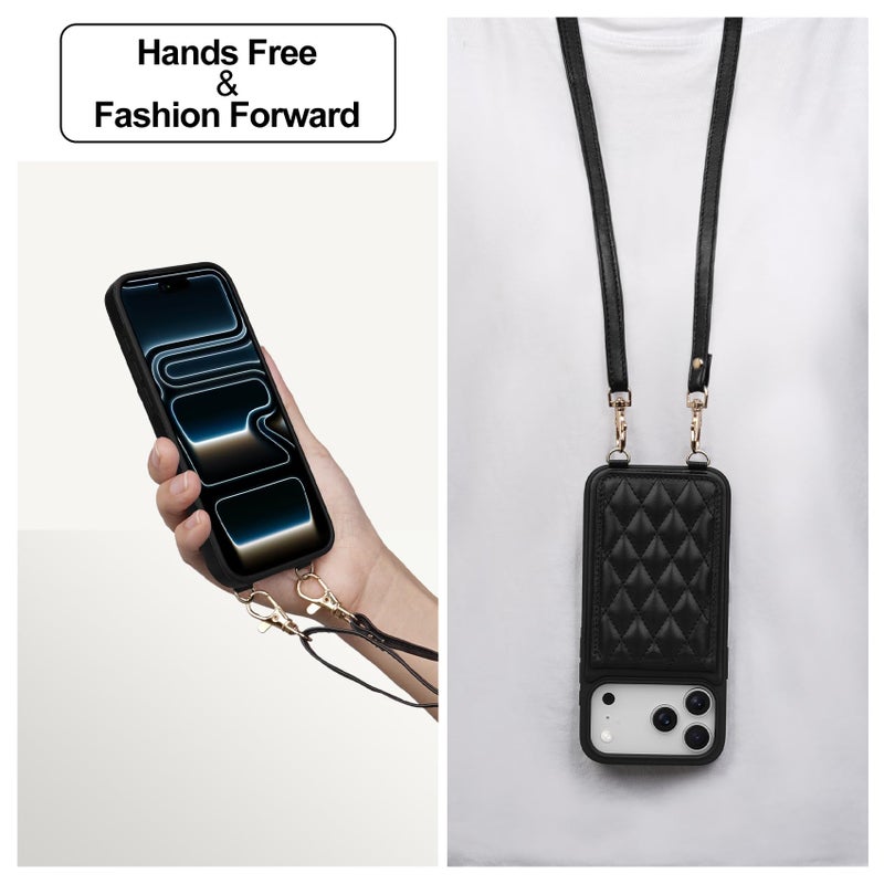 Keallce for iPhone 17 Pro Max Wallet Case with Crossbody Strap, 4 Credit Card Holder with RFID Blocking, Magnetic Closure iPhone Stand Flip Cover Shockproof for Women,6.9inch Black - Image 2