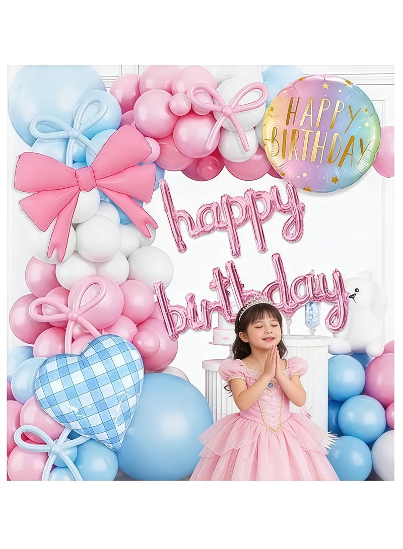 عالم البالونات طقم قوس بالونات لاتكس أزرق ووردي مع بالونات على شكل فيونكة - مثالي لحفلات التخرج، وحفلات استقبال المولود، وحفلات الزفاف، وحفلات أعياد الميلاد، وخلفيات حفلات توديع العزوبية - مناسب للاستخدام الداخلي والخارجي. - Image 1