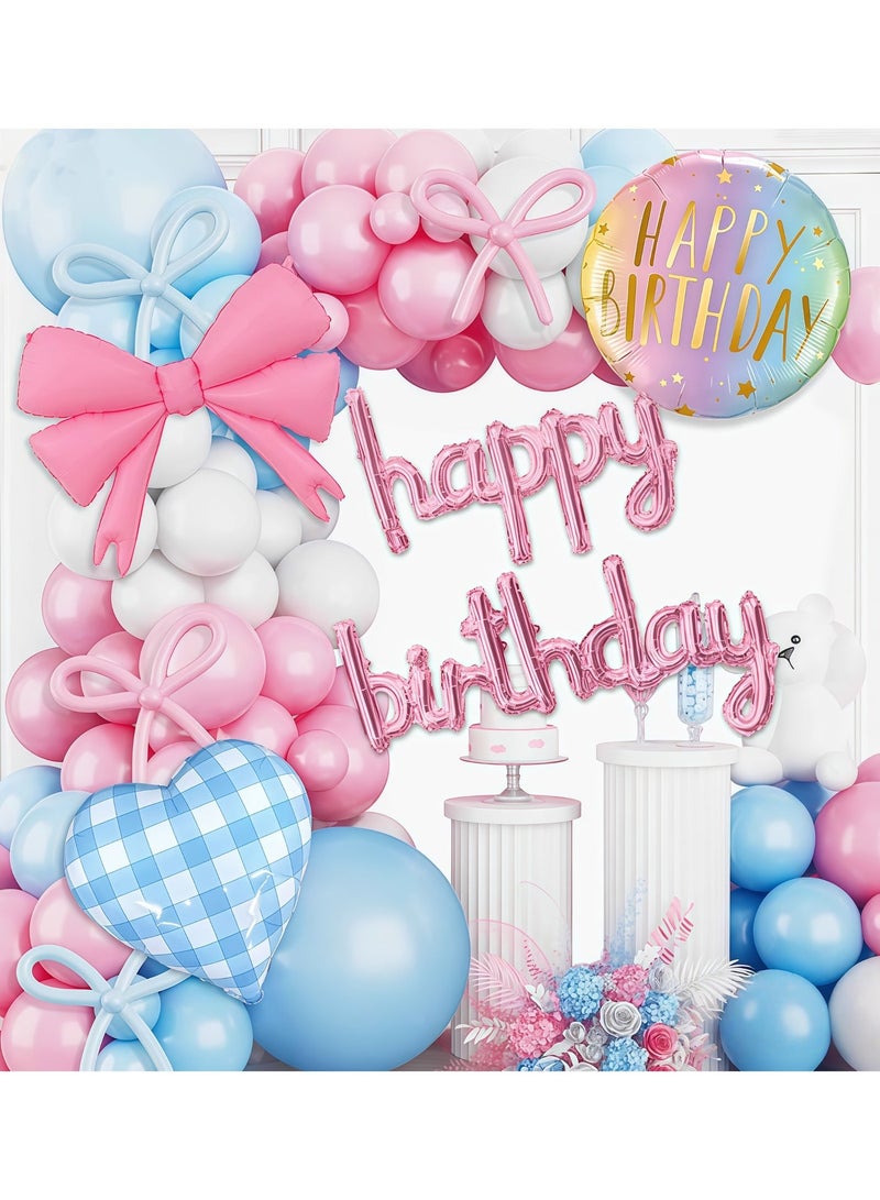 عالم البالونات طقم قوس بالونات لاتكس أزرق ووردي مع بالونات على شكل فيونكة - مثالي لحفلات التخرج، وحفلات استقبال المولود، وحفلات الزفاف، وحفلات أعياد الميلاد، وخلفيات حفلات توديع العزوبية - مناسب للاستخدام الداخلي والخارجي. - Image 2