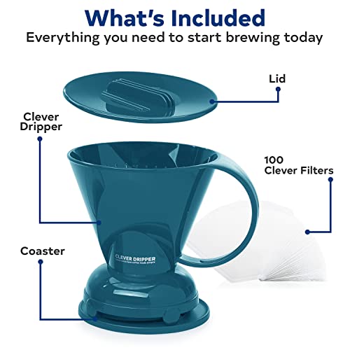 Clever Coffee Dripper and Filters, Large 18 oz| Barista's Choice| Safe BPA Free Plastic|Includes 100 Filters (Peacock Blue) - Image 3