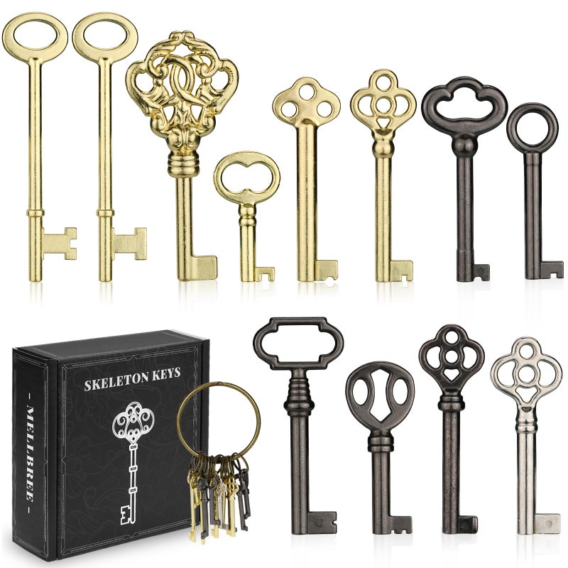 Mellbree Skeleton Key  12-Key Universal Hollow Barrel Skeleton Keys Kit For Antique Dresser  Chinese Cabinet  Antique Furniture And Old Style Cabinets Or Doors  Select Antique Furniture Limited Compatibility - Image 1