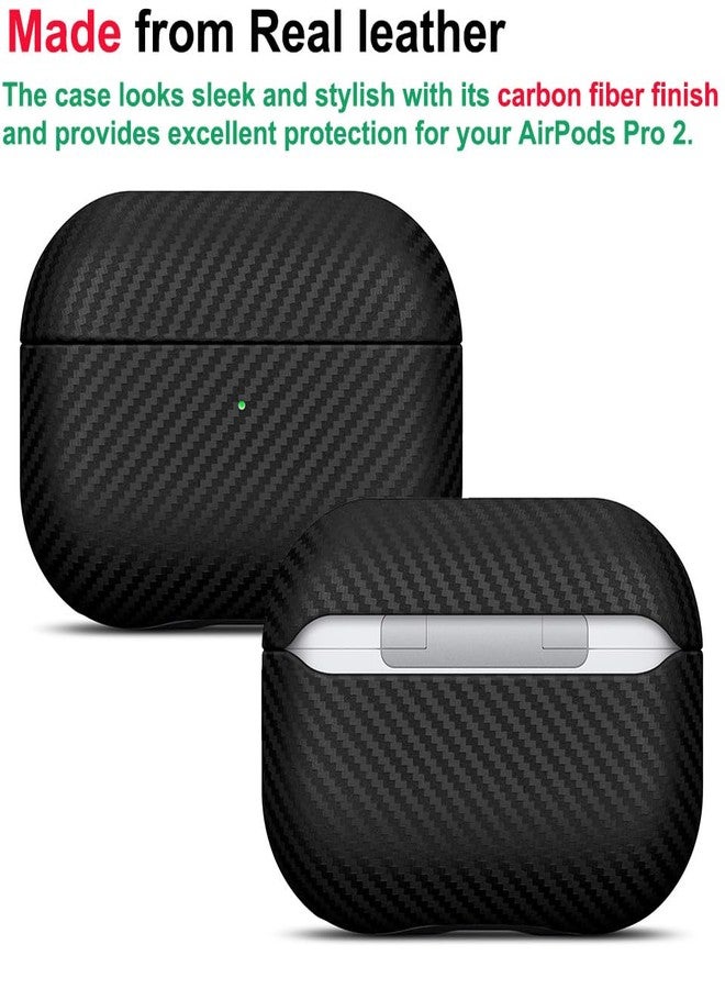 Lopie جراب LOPIE لسماعات AirPods Pro من الجيل الثاني - غطاء مصنوع يدويًا لسماعات AirPods Pro 2 - مصنوع من الجلد الطبيعي - غطاء صلب واقٍ متوافق مع الشحن اللاسلكي - نسيج ألياف الكربون - أسود - Image 2