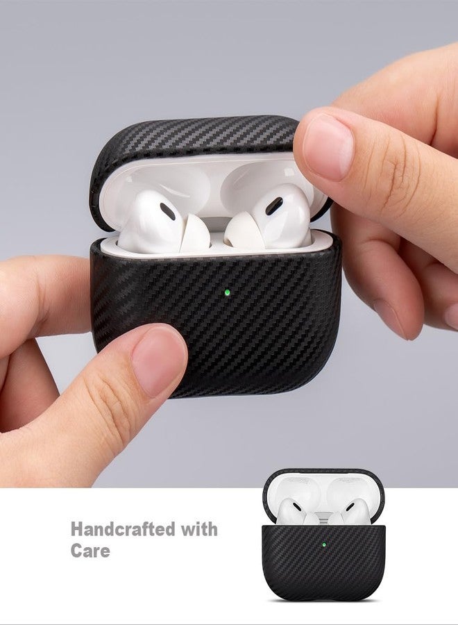 Lopie جراب LOPIE لسماعات AirPods Pro من الجيل الثاني - غطاء مصنوع يدويًا لسماعات AirPods Pro 2 - مصنوع من الجلد الطبيعي - غطاء صلب واقٍ متوافق مع الشحن اللاسلكي - نسيج ألياف الكربون - أسود - Image 4