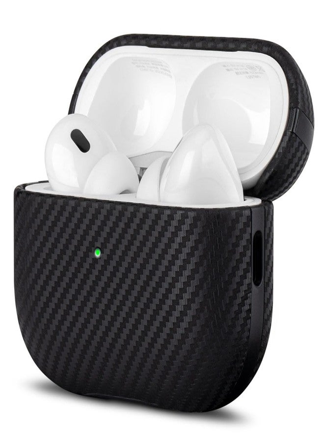 Lopie جراب LOPIE لسماعات AirPods Pro من الجيل الثاني - غطاء مصنوع يدويًا لسماعات AirPods Pro 2 - مصنوع من الجلد الطبيعي - غطاء صلب واقٍ متوافق مع الشحن اللاسلكي - نسيج ألياف الكربون - أسود - Image 1