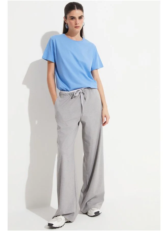 JUNE June Cotton Regular/Normal Fit Short Sleeve Basic Crew Neck Knitted Tshirt Light Indigo