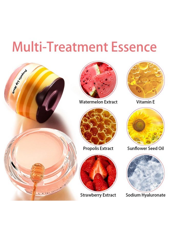LemonSac - 3 Pcs Bee Lip Balm Honey Pot Honey & Strawberry & Watermelon Lip Mask Overnight Propolis Moisturizing Lip Balm Hydrating Prevention Dry And Crack Lip Scrubs Exfoliator Lip Wrinkle Care (Set B) - Image 1
