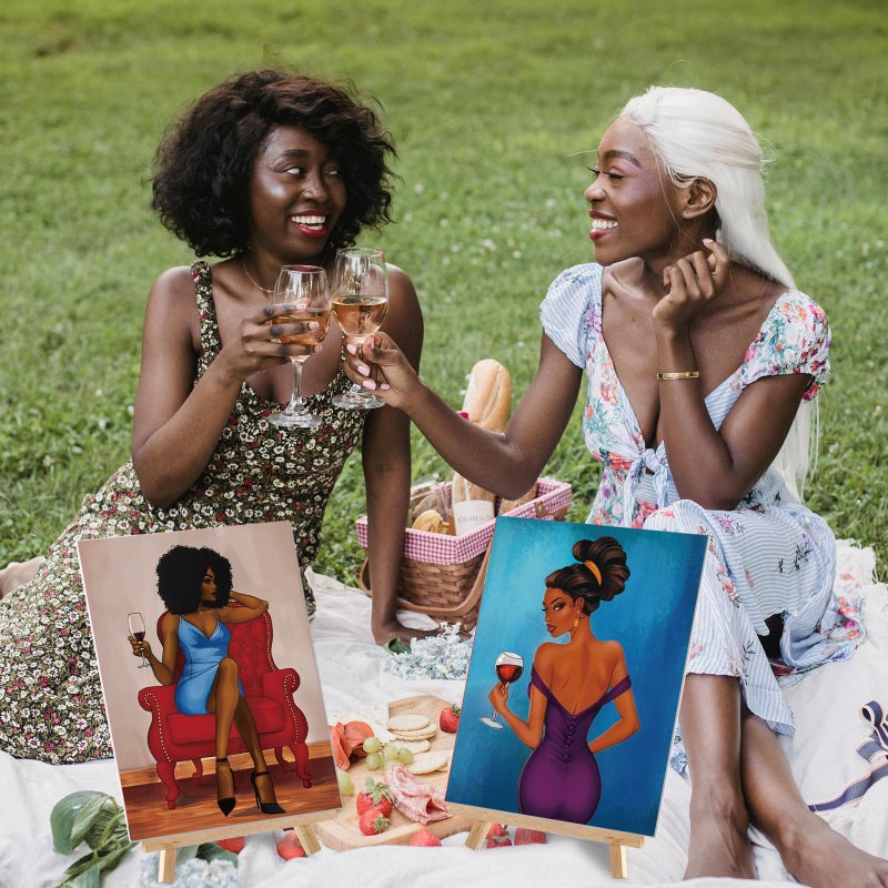 Cholemy 36 Pcs Paint and Sip Kit for Adults 8''x10'' Pre Drawn Canvas for Painting DIY Afro Acrylic Painting Kit Wood Easel Brushes Date Night Bulk for Easter Party Gifts(Charming Lady) - Image 5
