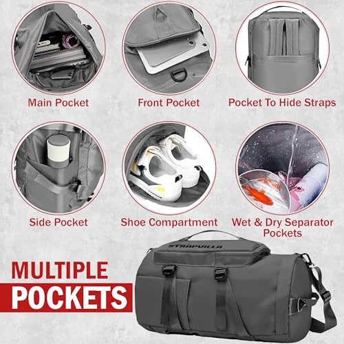 STRAPVILLA Gym Bag for Men with Shoe Compartment | Gym Bag for Women Workout | Duffle Bags for Gym | Football Gym Duffle Sports Bag for Boys | Travel Duffel Bag for Men - Storm Grey - Image 4