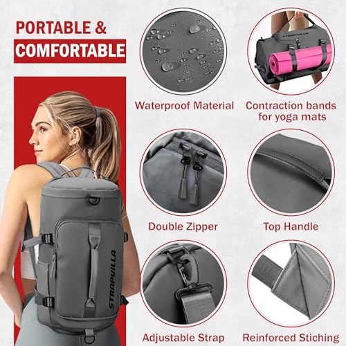 STRAPVILLA Gym Bag for Men with Shoe Compartment | Gym Bag for Women Workout | Duffle Bags for Gym | Football Gym Duffle Sports Bag for Boys | Travel Duffel Bag for Men - Storm Grey - Image 5
