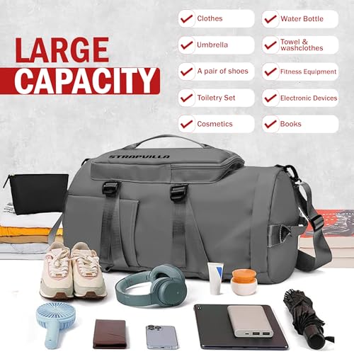 STRAPVILLA Gym Bag for Men with Shoe Compartment | Gym Bag for Women Workout | Duffle Bags for Gym | Football Gym Duffle Sports Bag for Boys | Travel Duffel Bag for Men - Storm Grey - Image 3