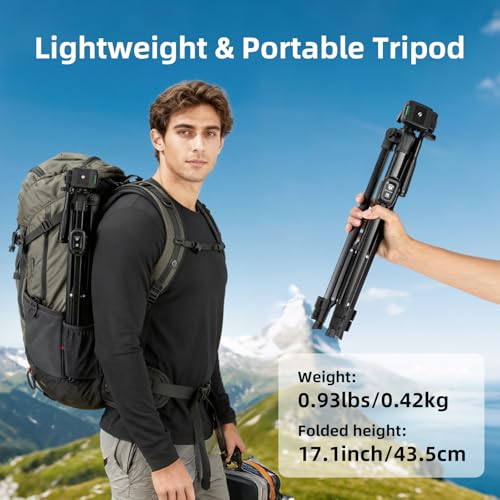 Fotopro Camera Tripod, 51'' Lightweight Portable Travel Tripods for Camera and Phone with 3-Way Head Remote Control Cellphone Holder Travel Bag, Aluminum Phone Tripod Stand for Recording LiveStreaming - Image 4