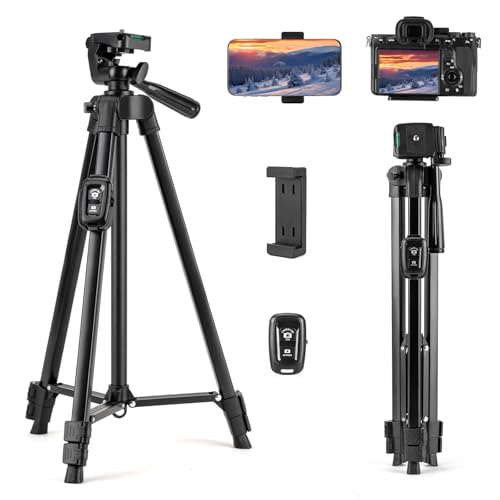 Fotopro Camera Tripod, 51'' Lightweight Portable Travel Tripods for Camera and Phone with 3-Way Head Remote Control Cellphone Holder Travel Bag, Aluminum Phone Tripod Stand for Recording LiveStreaming - Image 1