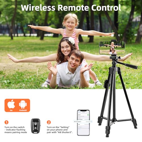 Fotopro Camera Tripod, 51'' Lightweight Portable Travel Tripods for Camera and Phone with 3-Way Head Remote Control Cellphone Holder Travel Bag, Aluminum Phone Tripod Stand for Recording LiveStreaming - Image 5