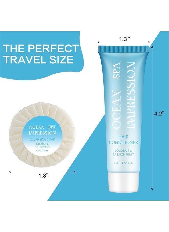 OPPEAL.HOSMALL - OPPEAL OCEAN SPA IMPRESSION Travel Size Toiletries 5 in 1 Sets, 1 oz Shampoo and Conditioner, Body Wash, Lotion & 0.7 oz Hotel Soaps Bulk, 250 Pcs Hotel Amenities, Perfect Coconut Scent - Image 1
