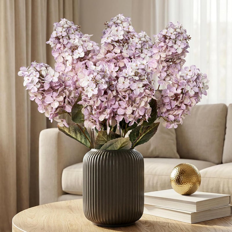 Ttranewsoo Fake Hydrangea Silk Flowers with Stems,Faux Hydrangea Artificial Flowers Purple for Home Wedding,Dried Hydrangea Artificial Flowers Bouquet Vase Decor 24"（Light Purple ） 8pcs No Vase - Image 1