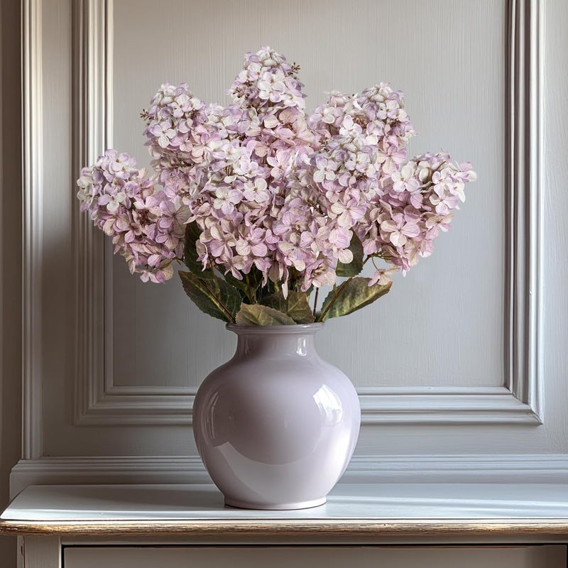 Ttranewsoo Fake Hydrangea Silk Flowers with Stems,Faux Hydrangea Artificial Flowers Purple for Home Wedding,Dried Hydrangea Artificial Flowers Bouquet Vase Decor 24"（Light Purple ） 8pcs No Vase - Image 2