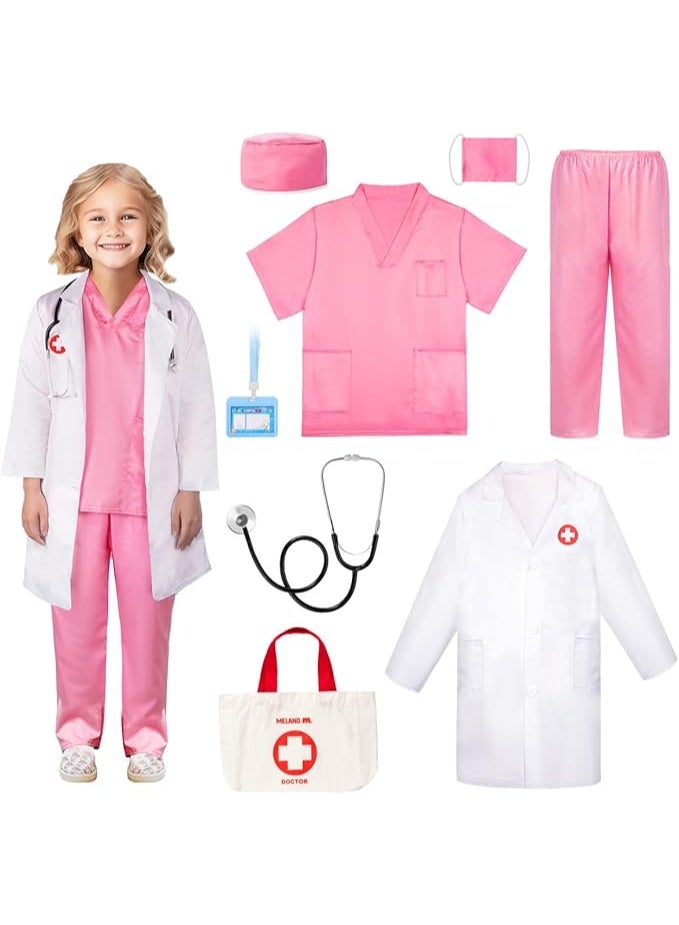 YelaJoy Meland Doctor Costume for Girls, Kids Scrubs with Lab Coat & Carry Bag, Doctor Dress Up, Career Day Role Play（Pink) - Image 1