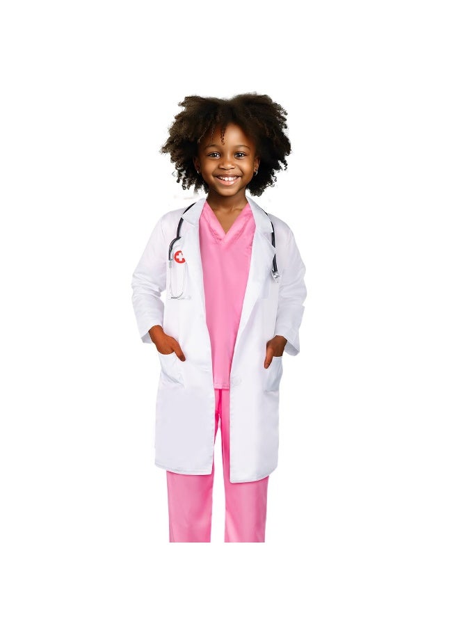 YelaJoy Meland Doctor Costume for Girls, Kids Scrubs with Lab Coat & Carry Bag, Doctor Dress Up, Career Day Role Play（Pink) - Image 5