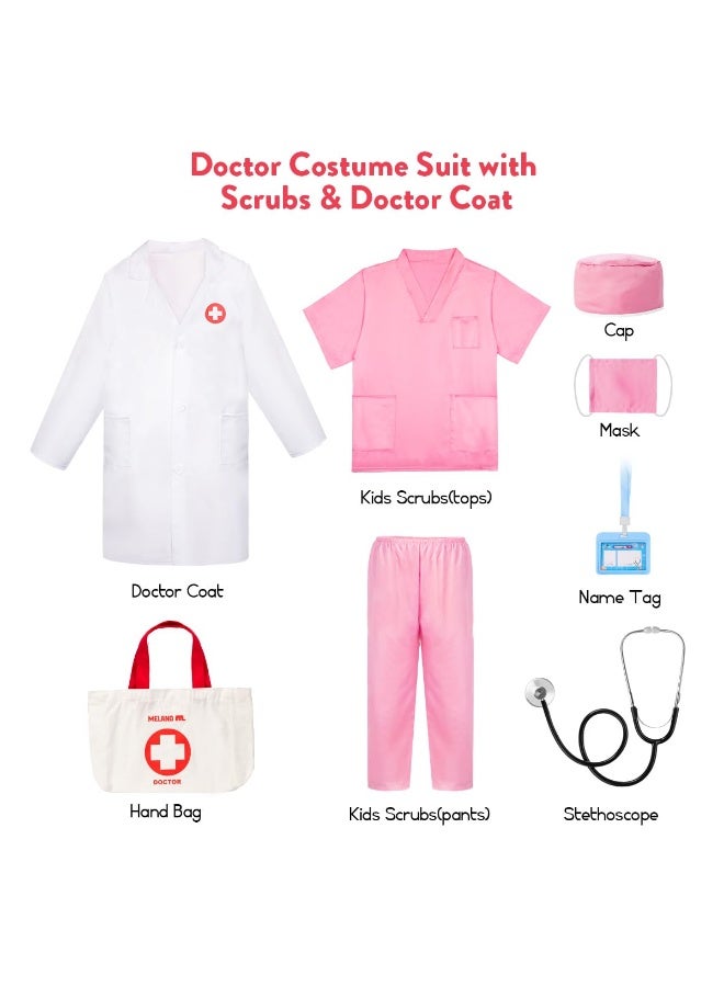 YelaJoy Meland Doctor Costume for Girls, Kids Scrubs with Lab Coat & Carry Bag, Doctor Dress Up, Career Day Role Play（Pink) - Image 2