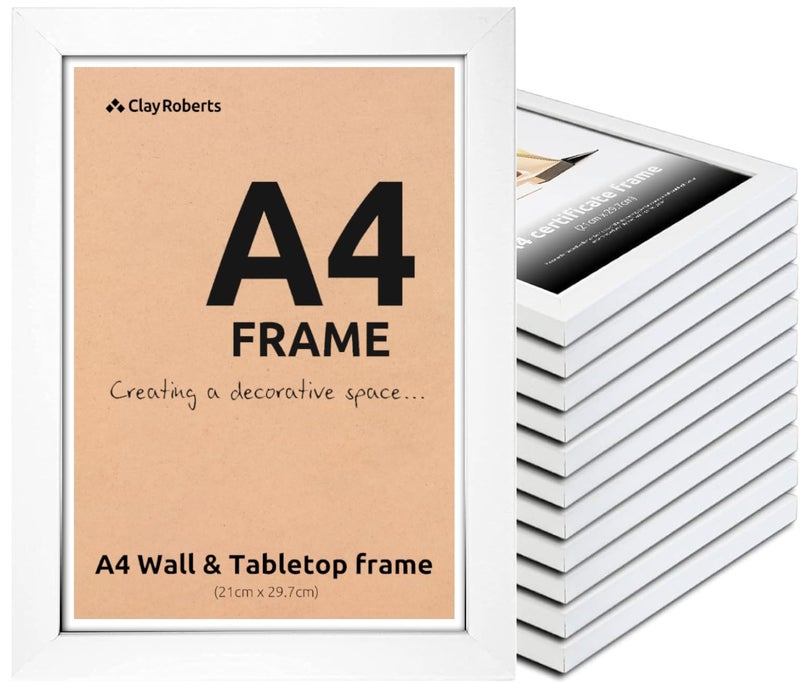A4 Photo Frame White Pack of 12 Picture Frame Certificate Art Print Poster 21cm x 297cm White Frames A4 Photo Collage Gallery Display
