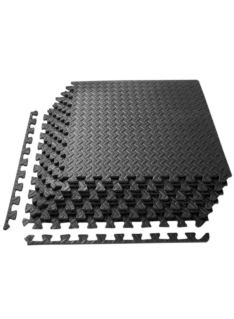 اسم المحتوى ناريلا 6 قطع 60x60x1.2 سم سجادة تمارين الألغاز المتشابكة من إسفنج إي في إيه الناعم مع حافة مبطنة للأرضية للأطفال لحماية الأرضيات في المنزل والمرآب ومعدات الصالة الرياضية - أسود - Image 1