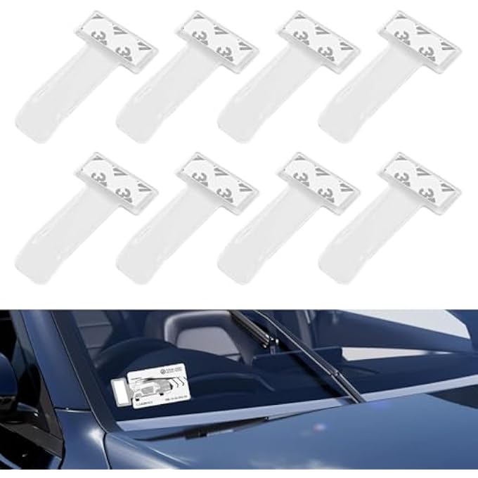 rayihni 8 Pcs Windshield Ticket Holder, Transparent Car Parking Ticket Holder Clip, Car Permit Holder Windscreen with Adhesive Pads for Car Windscreen Window - Image 2
