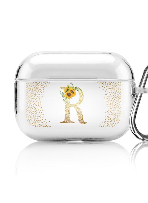 Classic Clear printed Case for Apple AirPods Pro 2nd Generation Thin Transparent Cover - Custom Monogram Initial Letter Mandala Floral Pattern Alphabet - R (Clear )
