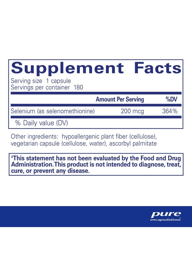 Pure Encapsulations Selenium - 200 mcg - for Healthy Cellular Function, Immune System & Antioxidant Defenses - Mineral Supplement - Vegan & Gluten Free - 180 Capsules - Image 2