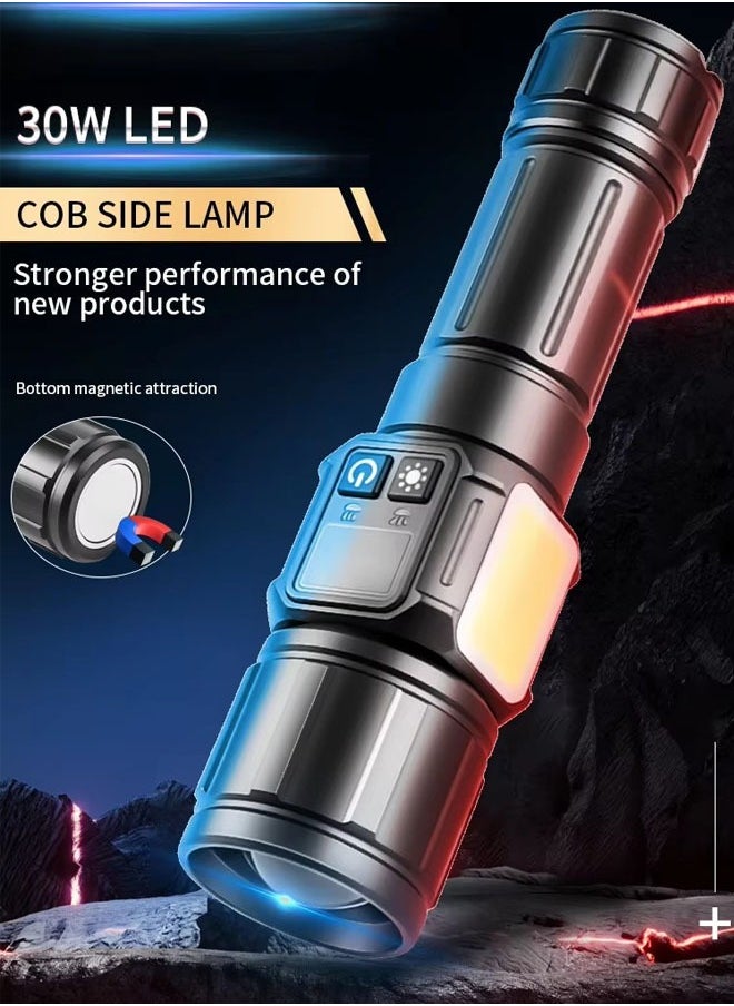 Generic - Camping Flashlight | 9 Modes High Lumen Waterproof Shockproof Flashlight | 1500m Zoomable 30W LED Camping Accessory | 5000mAh Rechargeable Battery for up to 10 Hours of Use | Magnetic Base with COB Side Light for Multiple Uses - Image 1