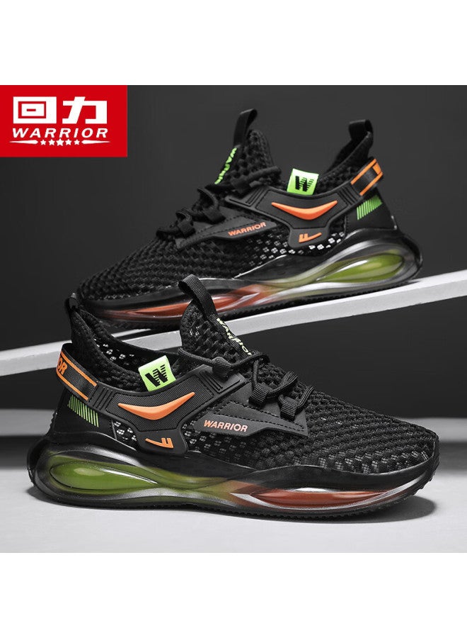 Huili Men's Shoes, Summer Breathable Sneakers, Mesh Sandals, Men's Wading Shoes, 4617 Black Orange Yellow, Size 43