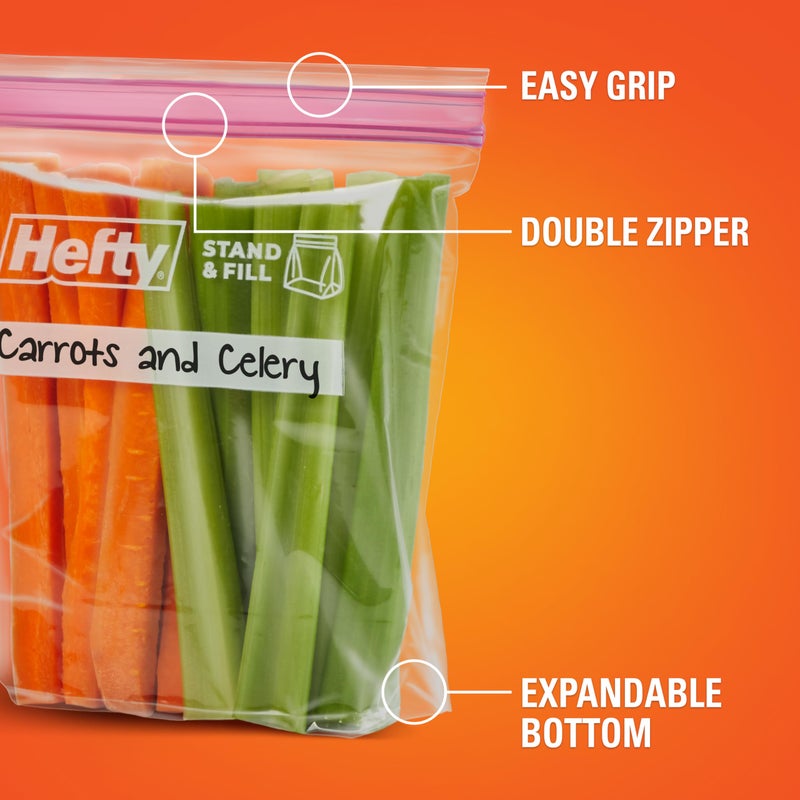 Hefty Press to Close Plastic Bags for Food Storage, Quart Size, 25 Count - Image 4