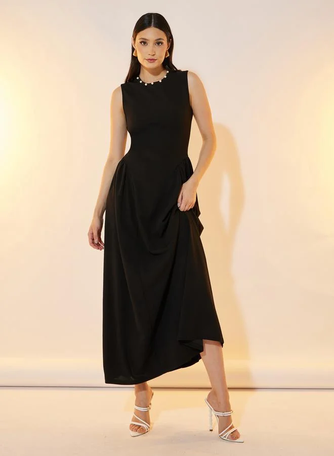 Take Two Faux Pearl Detail Sleeveless A-Line Maxi Dress