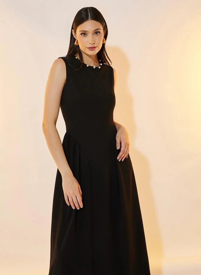 Take Two Faux Pearl Detail Sleeveless A-Line Maxi Dress