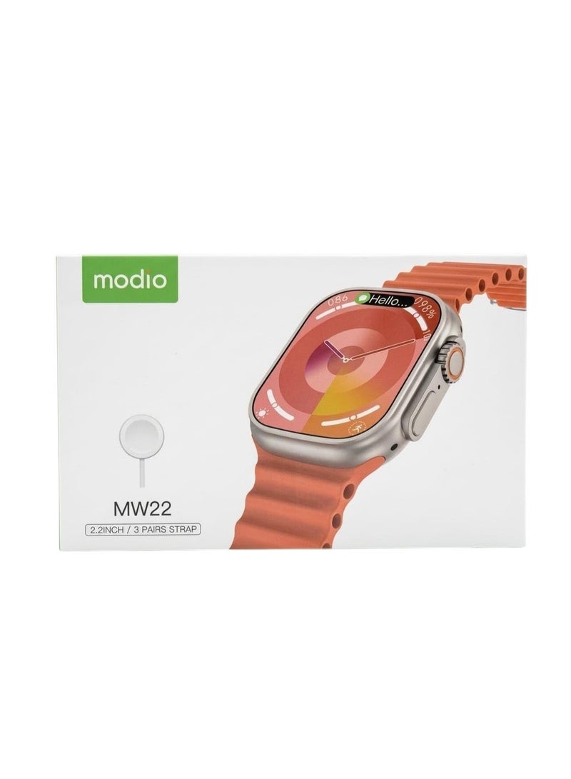 Modio MW22 Smart Watch with 2.2 Inch Full Screen, Supports Health Tracking and Sport Modes, Supports Smart Notifications and Alerts, Powerful Battery, Stylish and Modern Design, 3 Attachments for Switching, (Black) - Image 5