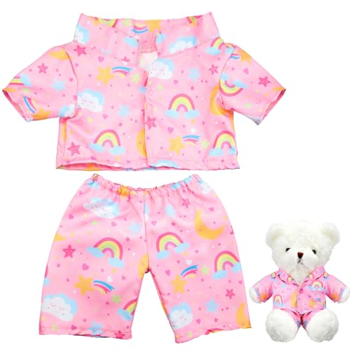 Bunnycool 2 Pcs PJs Bear Clothes Outfit Fit Most 1216 Inch Bears Stuffed Clothes Pajamas Plushy for Stuffed Pre Kindergarten ToysPinkPajamas - Image 1