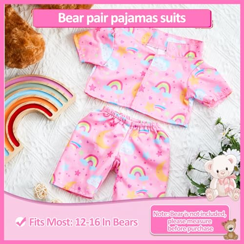 Bunnycool 2 Pcs PJs Bear Clothes Outfit Fit Most 1216 Inch Bears Stuffed Clothes Pajamas Plushy for Stuffed Pre Kindergarten ToysPinkPajamas - Image 5