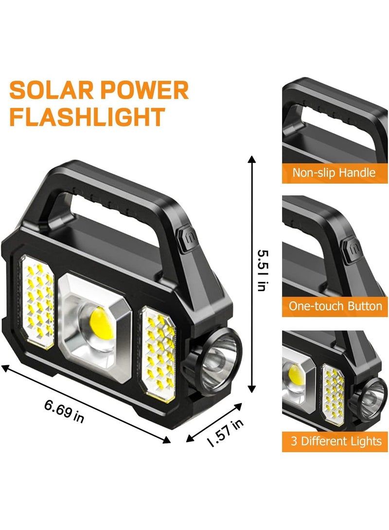 Solar Handheld Flashlight with USB Cable, 6 Modes Rechargeable Multifunction Lights Super Bright LED Searchlight, Lightweight Waterproof Portable Spotlight for Outdoor Camping Emergencies - Image 4