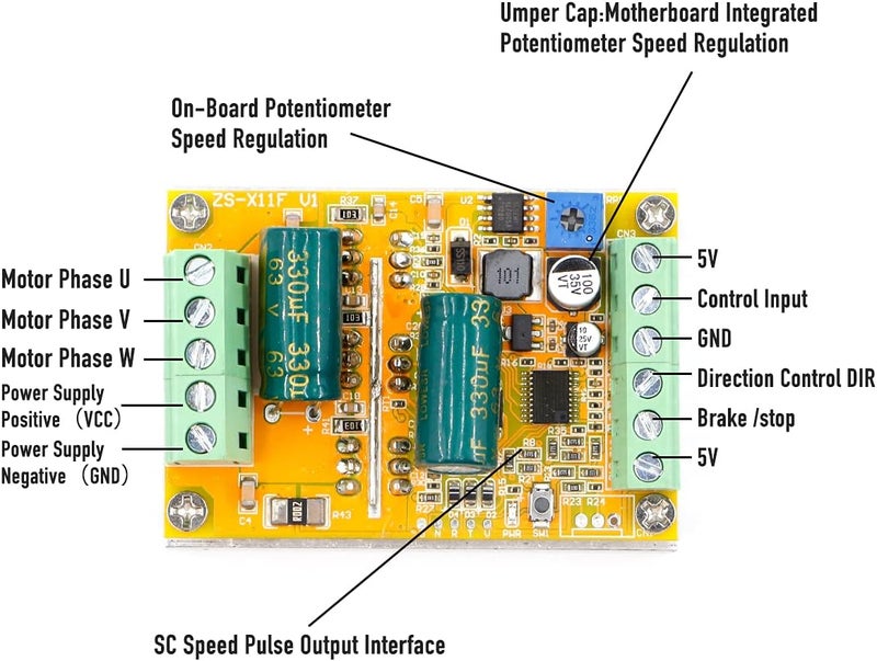 RioRand 300W 5-50V PWM DC Brushless Electric Motor Speed Controller with Hall-Less - Image 2