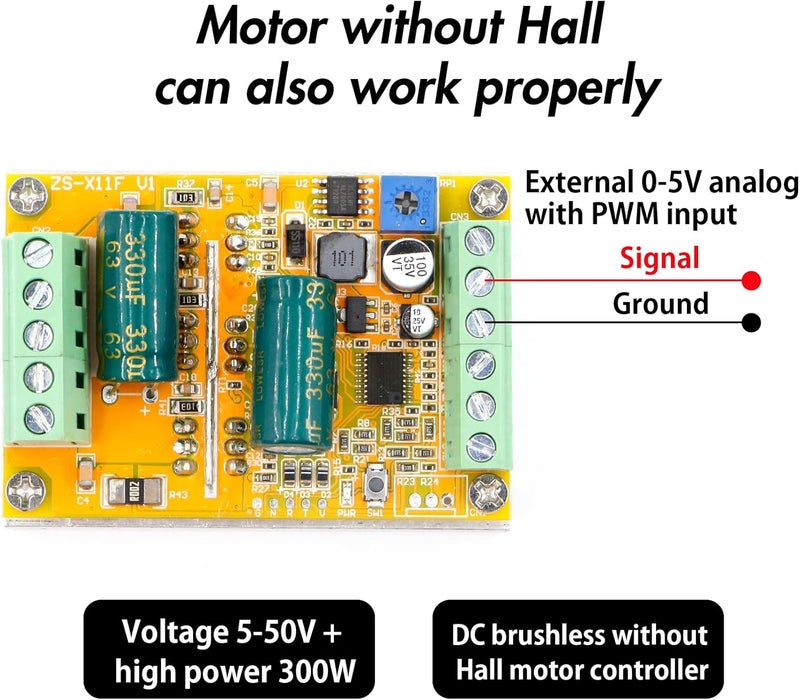RioRand 300W 5-50V PWM DC Brushless Electric Motor Speed Controller with Hall-Less - Image 3