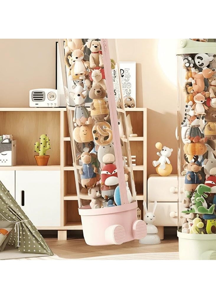 UKR - UKR Tall Plush Toy Storage Organizer 142cm Vertical Stuffed Animal Holder with Easy Access Full-Length Zipper & Clear Display – Space-Saving Toy Storage Tower for Kids' Room and Nursery (Pink) - Image 1