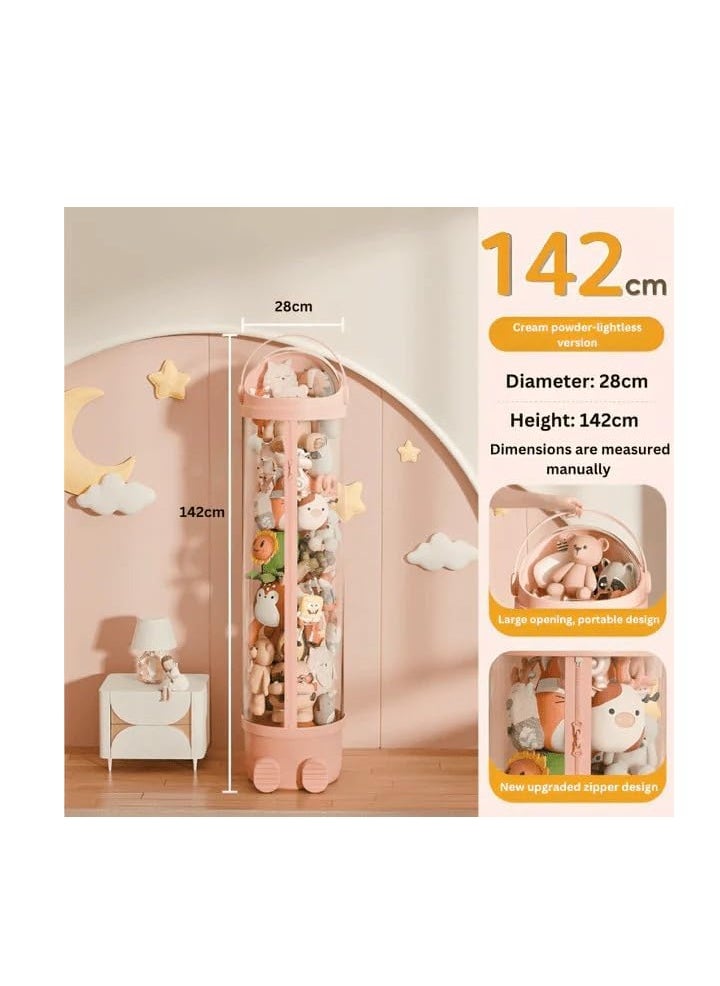 UKR - UKR Tall Plush Toy Storage Organizer 142cm Vertical Stuffed Animal Holder with Easy Access Full-Length Zipper & Clear Display – Space-Saving Toy Storage Tower for Kids' Room and Nursery (Pink) - Image 1