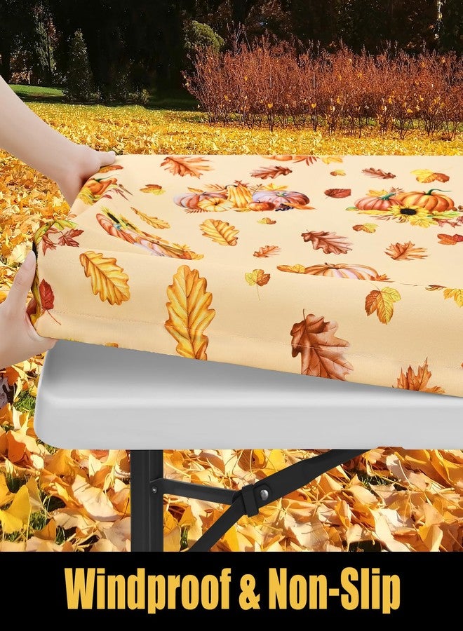 smiry مفرش طاولة مستطيل الشكل من سميري لعيد الشكر، مفارش طاولة مطاطية مقاومة للماء تناسب الطاولات بطول 6 أقدام، غطاء طاولة من البوليستر قابل للغسل لحفلات حصاد الخريف (قرع وعباد الشمس، 30 × 72 بوصة). - Image 2