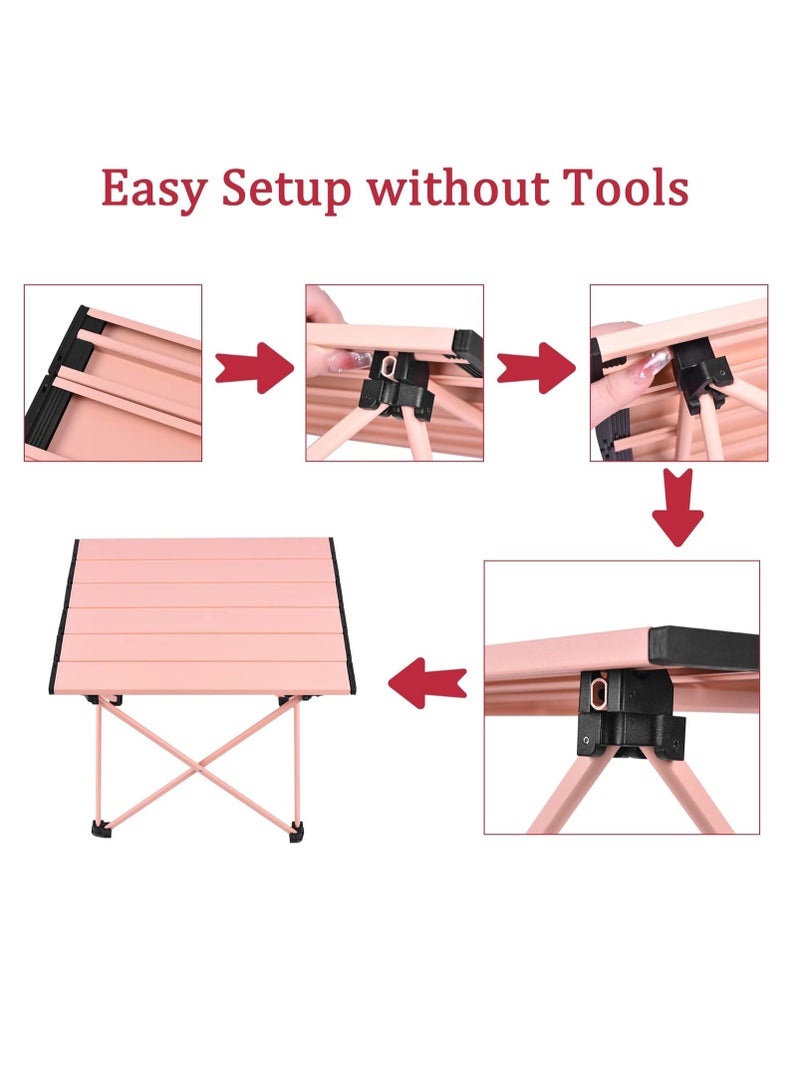 Generic Large Folding Camping Table with Aluminum Table Top, Beach Table for Sand with Carrying Bag,Prefect for Outdoor, Picnic, BBQ, Cooking, Festival (Pink) - Image 5