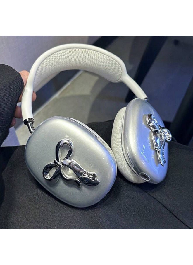 ماركة غير محددة - جراب حماية شفاف من مادة TPU الناعم لسماعات الرأس اللاسلكية AirPods Max بتصميم فيونكة مطلية بالكهرباء، وغطاء حماية للأذن - المواصفات: AirPods Max - Image 1